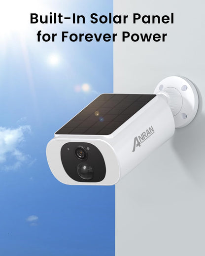 ANRAN Solar Security Camera Wireless Outdoor - 2K HD for Home/Farm/Warehouse, IP67 Waterproof with Color Night Vision, PIR Human Detection, 2-Way Talk, Works with Alexa, Embedded Solar Panel