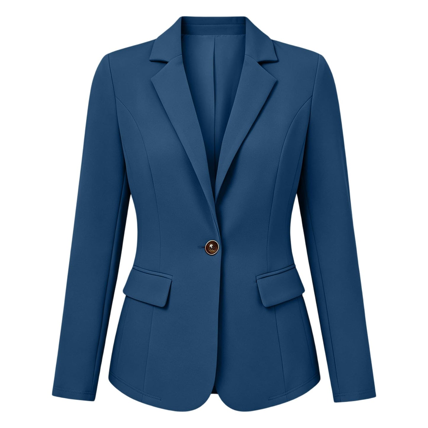 Blazers for Women Fashion Business Casual Button Down Cardigan Solid Long Sleeve Lapel Blazer Jacket with Pockets Spring Jacket Women Blue Large