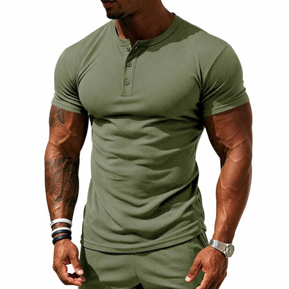 Mens T-Shirts Short Sleeve Button Henley Shirts Placket Crew Neck Slim Fit Breathable Casual Workout Quick Dry Tee Tops Army Green S Small