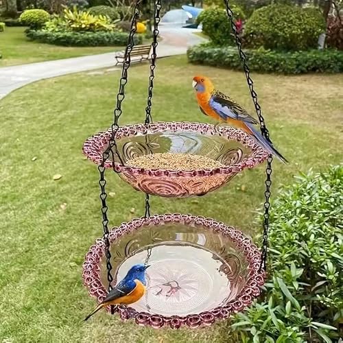 Outdoor 2-Tier Hanging Bird Feeder Hummingbird Bathing Tray for Gardens Patios and Backyards Decorative Birdbath for Birdwatching and Feeding