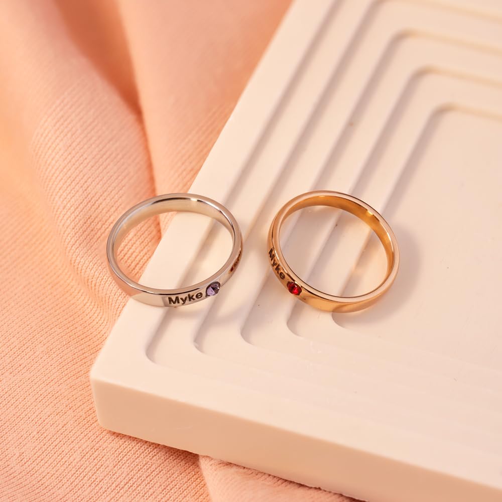 1PCS Custom Name Rings for Friend, Personalized Stacking Ring Engraved Birthstone Dainty Ring for Women Promise Rings for Her (6)
