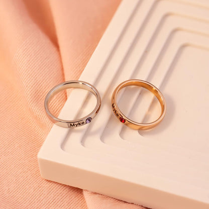 1PCS Custom Name Rings for Friend, Personalized Stacking Ring Engraved Birthstone Dainty Ring for Women Promise Rings for Her (6)