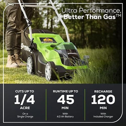 Greenworks 40V 14-inch Cordless Lawn Mower, 4.0 Ah Battery and Charger Included 2506302