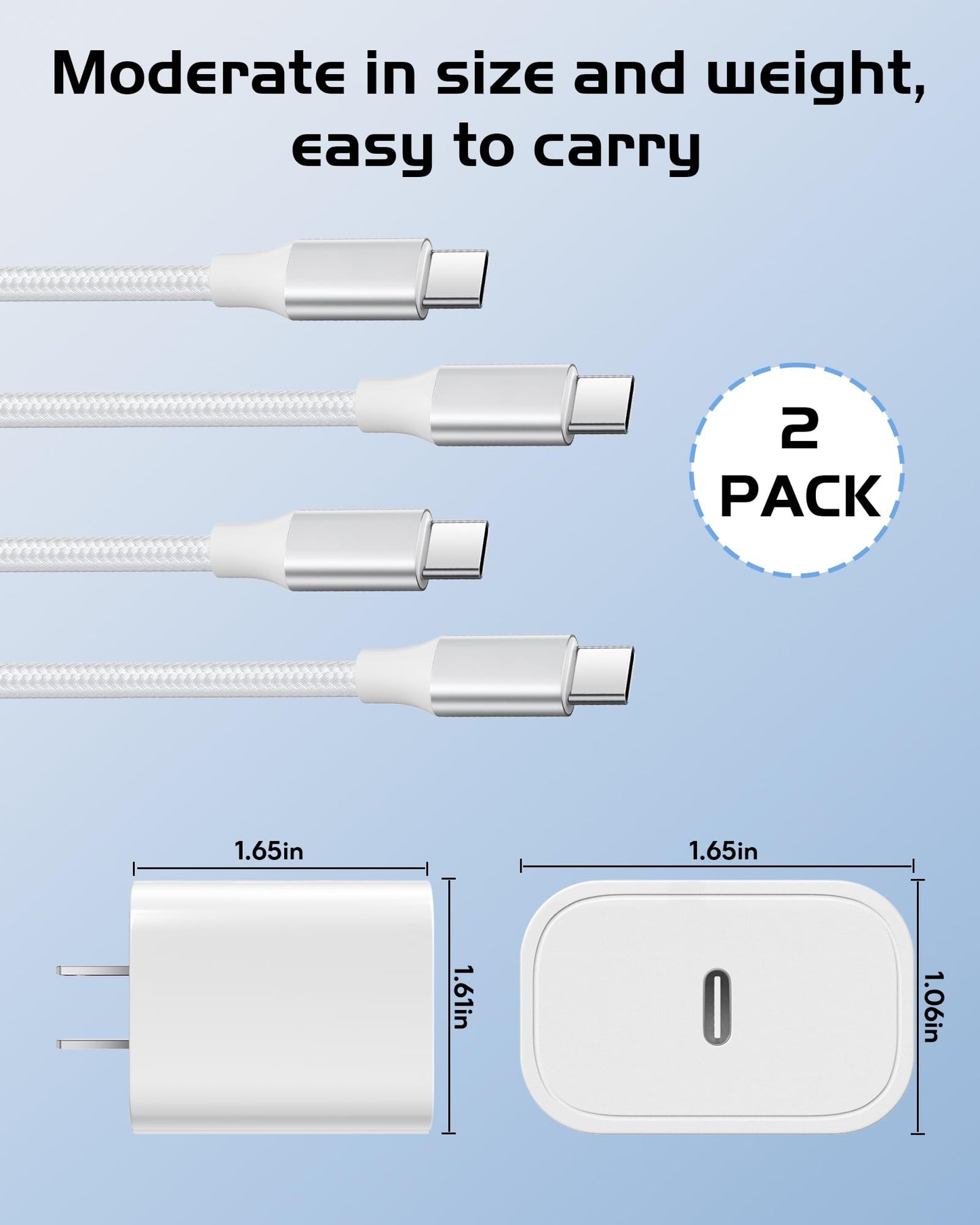 USB C Charger for iPhone 17 16 15, 2 Pack 20W PD 3.0 Type C Charger Fast Charging Block with 6FT USB-C to USBC Cable Compatible with iPhone Air 17 16 15 Pro Max/Pro/Plus Galaxy S25 Ultra and More