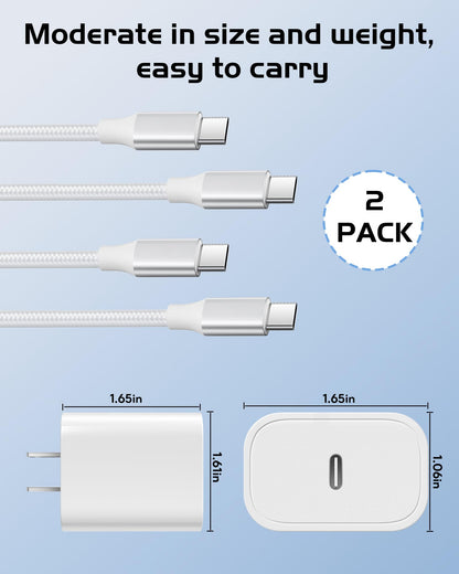USB C Charger for iPhone 17 16 15, 2 Pack 20W PD 3.0 Type C Charger Fast Charging Block with 6FT USB-C to USBC Cable Compatible with iPhone Air 17 16 15 Pro Max/Pro/Plus Galaxy S25 Ultra and More