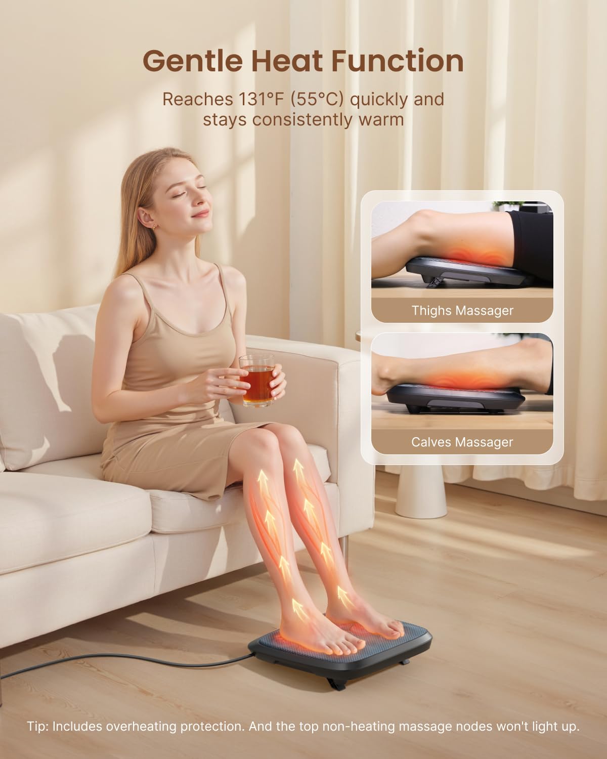 RENPHO Electric Shiatsu Foot Massager with Heat - Foot -Enabled On/Off Pressure Trigger for Easy Use, Deep Kneading Feet & Calf Massager, Birthday Gifts for Women Men, Fits Under Sofa
