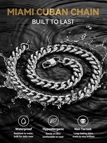ChainsHouse Hip Hop Curb Boys Necklace Stainless Steel/18K Gold Plated Cuban Link Chain for Mens Womens 18-30 Inch(stainless,12mm)