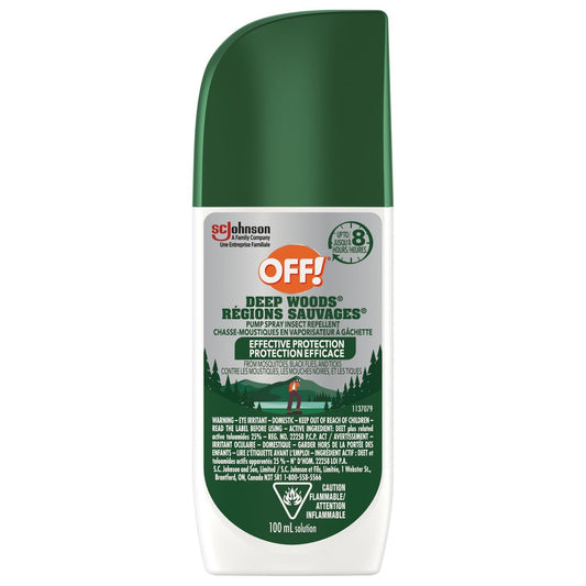 OFF! Deep Woods Insect & Mosquito Repellent Pump Spray, 25% DEET Bug Spray, Long-Lasting Protection Camping Hiking Hunting, Insect Repellent Non-Greasy, Travel Size, 100mL