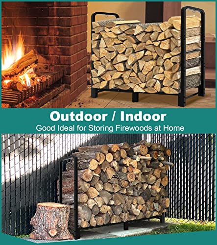 Fandature 4Ft Firewood Rack Adjustable Fireplace Wood Holder for Outdoor Indoor Storage Log-Heavy Duty Fire Log Lumber Stand Stacker, Black