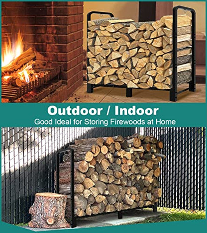 Fandature 4Ft Firewood Rack Adjustable Fireplace Wood Holder for Outdoor Indoor Storage Log-Heavy Duty Fire Log Lumber Stand Stacker, Black