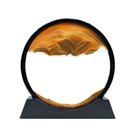 AzureLeap Moving Sand Art Liquid Motion, 3D Deep Sea Sandscape Color Quicksand Decor, Round Glass Moving Sand Art Picture Relaxing Desktop Home Office Work Decor (12 inch-Yellow)