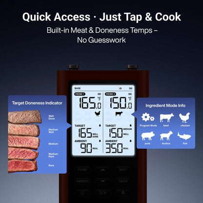 ThermoMaven 3000FT Smart Wireless Meat Thermometer, Sub-1G Long Range, 6 Sensors NIST Certified Accuracy, 2 Thin Probes, Standalone Base with Large LCD for Grill, Smoker, Oven, BBQ