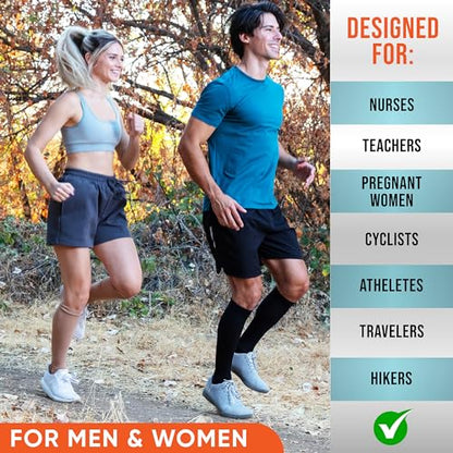 PhysFlex Compression Socks for Women and Men - Best Support for Running, Flying, Pregnancy - Knee High Graduated Compression Stockings (Black/Dark Grey, S/M)