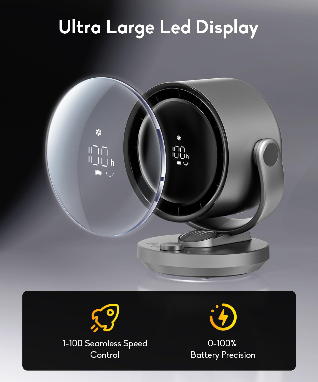 let'me Desk Fan, 100-Speed Table Fan with Digital Display, USB Rechargeable Portable Fan with Warm Night Light, 135°Auto Oscillating Fan and 12H Timer, Small Quiet Desk Fan for Bedroom, Home, Office
