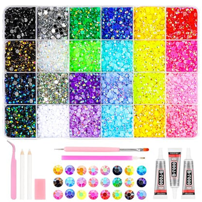 24 Colours Bedazzling Kit with Glue, 22000Pcs 3mm Resin Flatback Rhinestone, Bedazzle Kit Comes with a Full Set of Tools, Bedazzling Gems for Nail Art Crafting Book Makeup Clothing Shoes Diamond Art