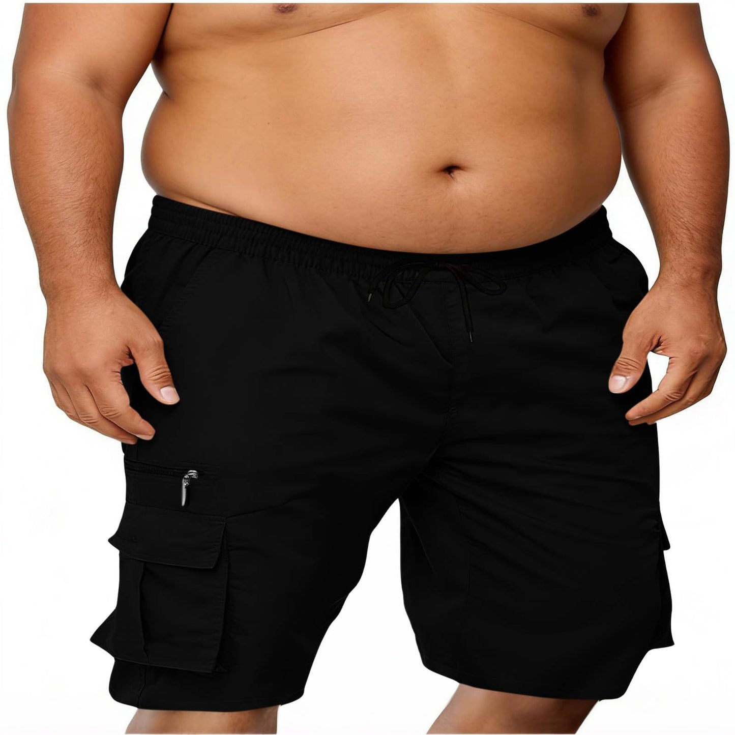 Men's Travel Lightweight Cargo Shorts Casual Quick Dry Comfort Hiking Shorts Elastic Waist Short Pants with Pocket Black,Small