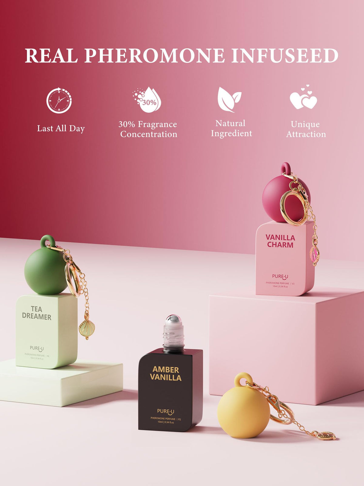 PUREU Amber Vanilla Pheromone Perfume Oil for Women | Clip-on Keychain