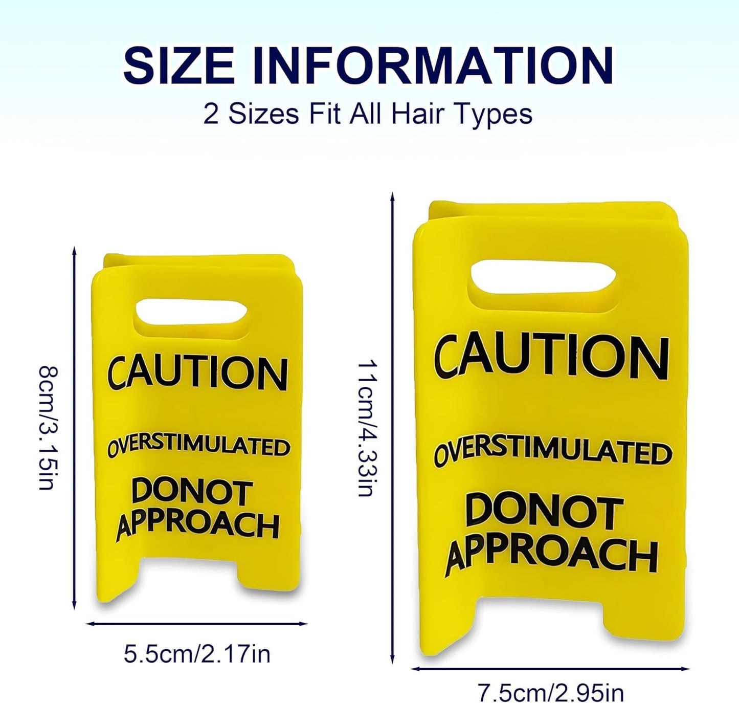 2Pcs Overstimulated Caution Sign Hair Claw Clip, Yellow Do Not Approach Hair Clip for Thick Hair, Strong Grip Funny Hair Accessories for Women, Coworkers & Friends, Funny Gag Gift (Small+Large)