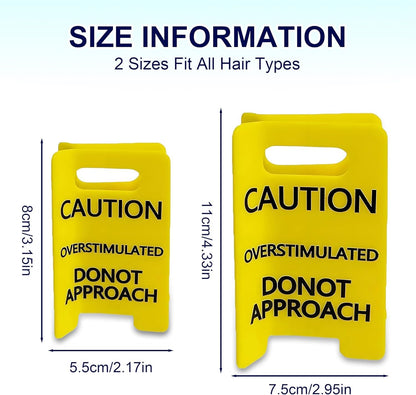 2Pcs Overstimulated Caution Sign Hair Claw Clip, Yellow Do Not Approach Hair Clip for Thick Hair, Strong Grip Funny Hair Accessories for Women, Coworkers & Friends, Funny Gag Gift (Small+Large)