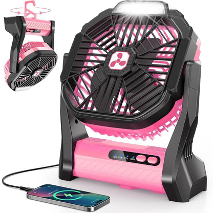 Camping Fan with LED Light, 20000mAh Rechargeable Battery Powered Fan