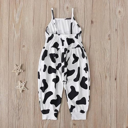 Bellcoco Toddler Baby Girls Jumpsuit One Piece Mermaid Romper Sleeveless Strap Summer Outfits Pockets Clothes 1-6 Years, E Cow 3-4 T