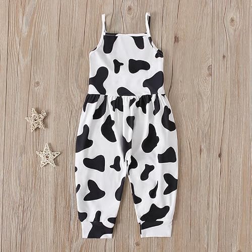 Bellcoco Toddler Baby Girls Jumpsuit One Piece Mermaid Romper Sleeveless Strap Summer Outfits Pockets Clothes 1-6 Years, E Cow 3-4 T