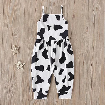 Bellcoco Toddler Baby Girls Jumpsuit One Piece Mermaid Romper Sleeveless Strap Summer Outfits Pockets Clothes 1-6 Years, E Cow 3-4 T