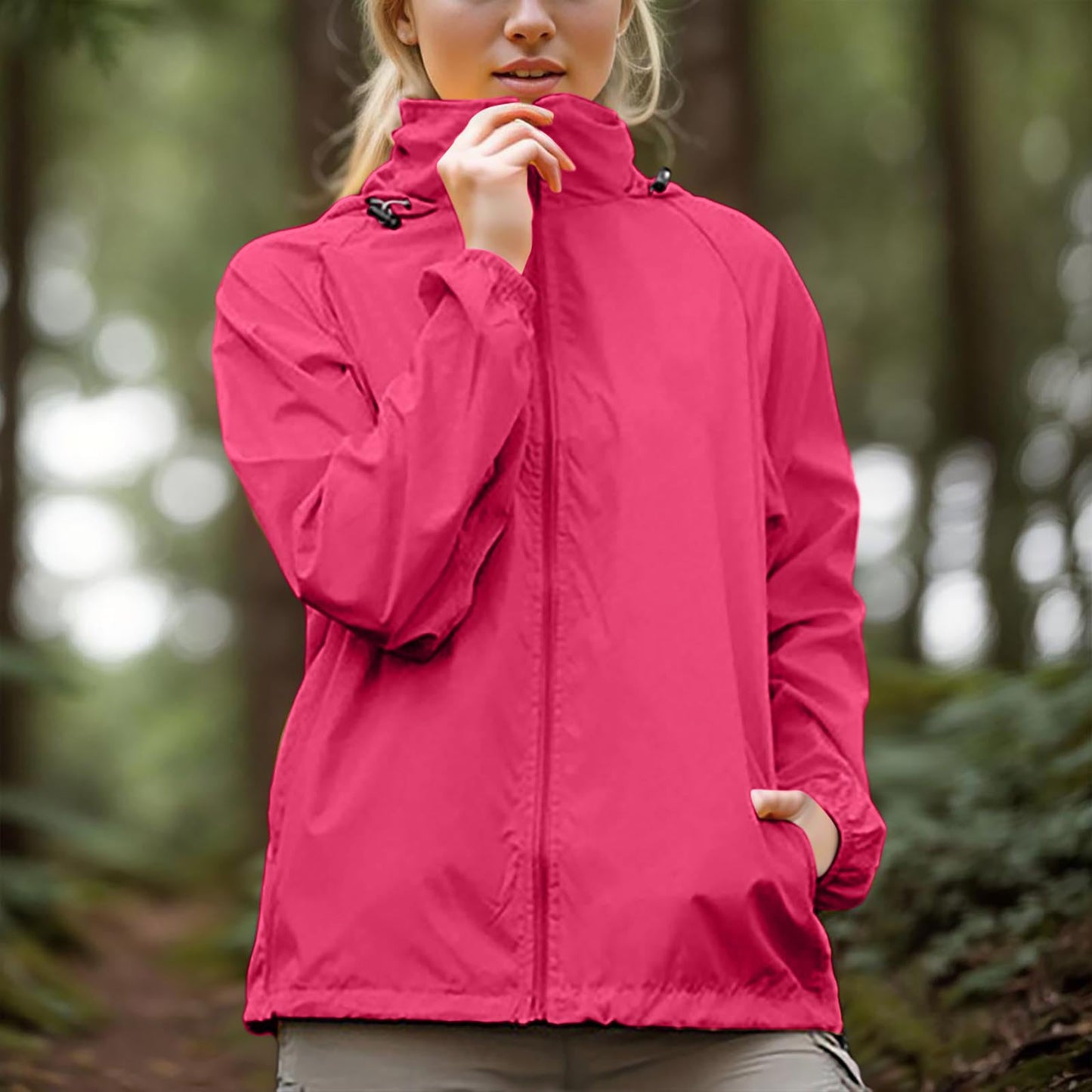 Spring Jackets for Women 2026 Rain Jacket Women 2026 Lightweight Waterproof Packable Raincoat Sun Protection Hoodies Golf Hiking Travel Windbreaker Hot Pink Large