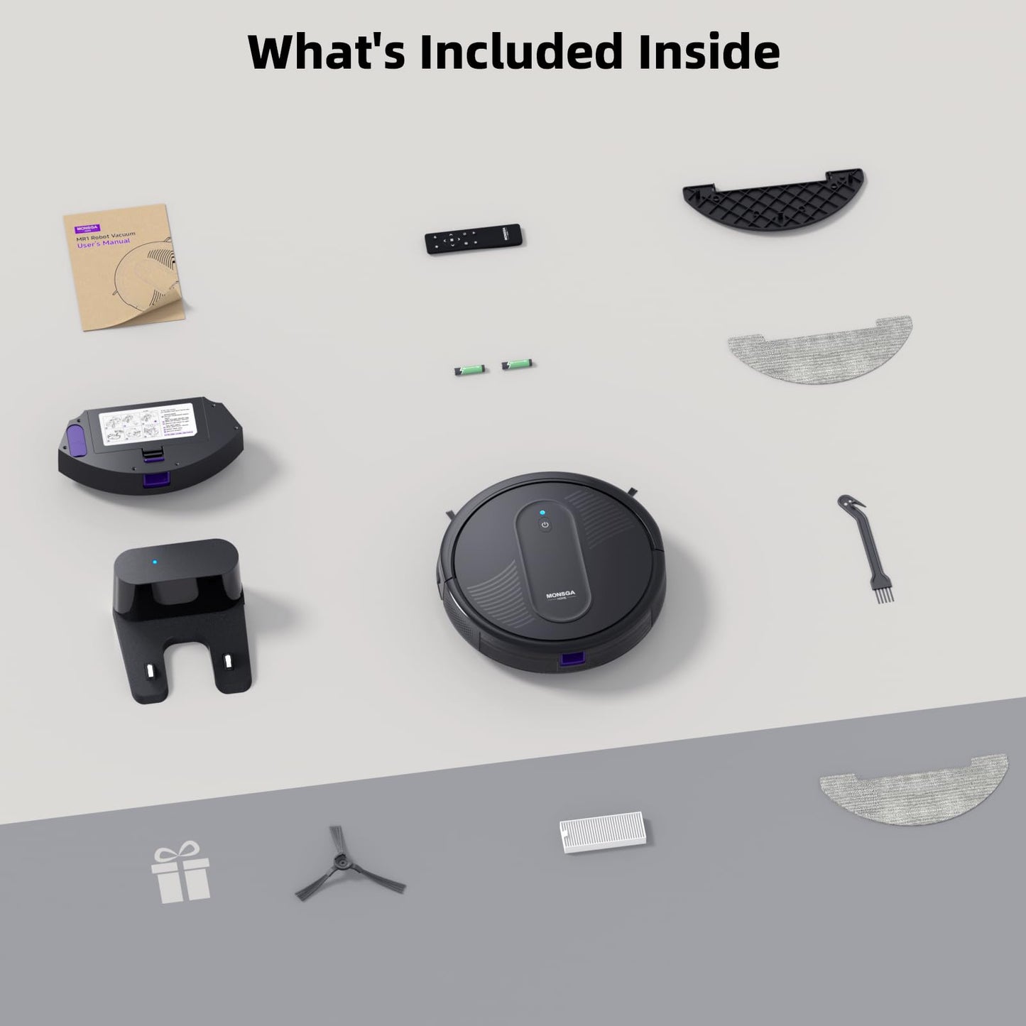 MONSGA Robot Vacuums and mop, 4000Pa Powerful Suction with Self-Charging, 140Mins Runtime, RemoteApp/Voice Control, Ideal for Pet Hair, Hard Floor, Low Pile Carpet (Black)