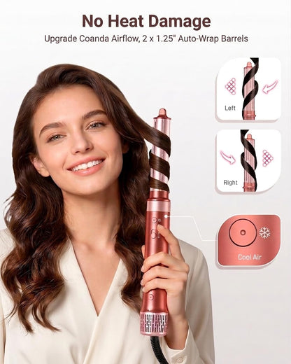 HITTIONA Hot Air Styler & Hair Dryer Brush Kit, 1500W No Heat Damage Frizz-Free Hair Styler for Curl, Wavy, Volumizer, Straighten, Fast Drying, Negative Ionic Blow Dryer Brush with Travel Bag