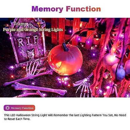 Tcamp 105FT 300 LED Orange Purple Halloween Lights Remote Timer Memory
