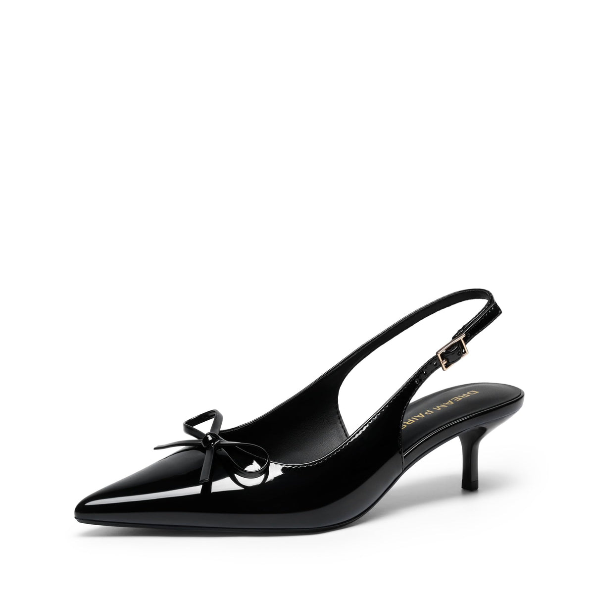DREAM PAIRS Women's Slingback Kitten Heels Pumps with Bow,Black-Pat,7