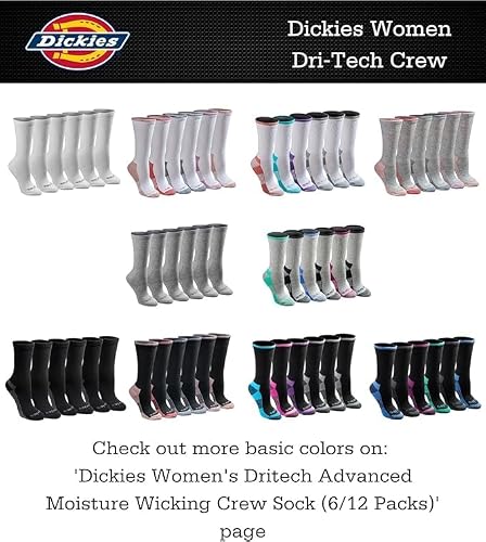 Dickies Women's Dri-tech Fashion Moisture Control Crew Socks, Available in S-XL (5, 6, 12 Pairs), Black Stripe (6 Pairs), X-Large