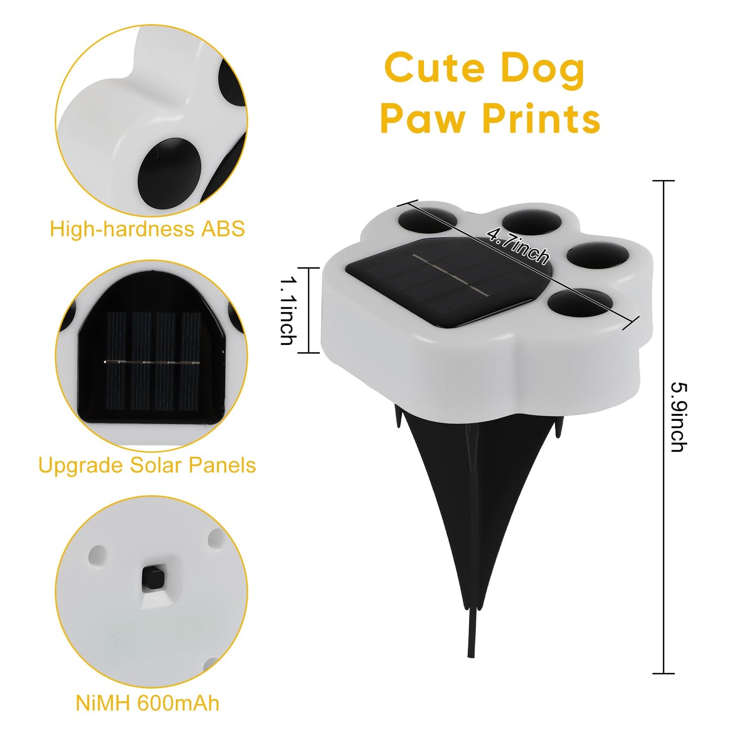Solar Paw Print Lights 4 Pack, Outdoor Waterproof Solar Garden Lights, Lawn Patio Pathway Decorative Lights, Pet Dog Lovers Gifts for Women Mom Mother's Day (Cool White)