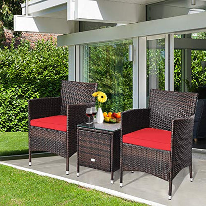 Happygrill 3 Piece Patio Conversation Set Rattan Wicker Furniture Set with Coffee Table Chairs & Thick Cushions Outdoor Bistro Sets for Patio Garden Lawn Backyard Pool