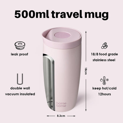 BOTTLE BOTTLE Insulated Coffee Tumbler with Push Button Lid 16oz(Pink)
