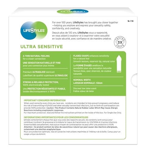 LifeStyles Ultra-Sensitive Condoms – 36 Count – Natural-Feeling, Lubricated Latex Condoms