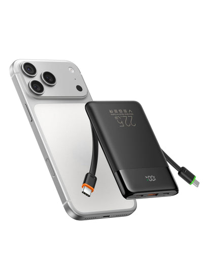 VEGER Portable Charger with Cables, Mini Power Bank 22.5W Fast Charging
