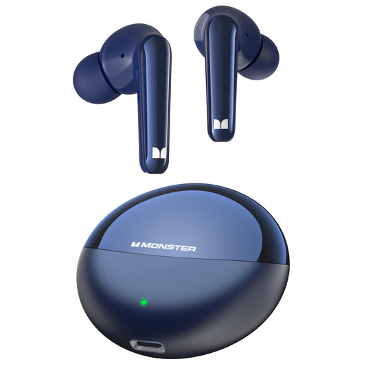Monster N-Lite 203 AirLinks Wireless Earbuds, Bluetooth 5.3 Headphones HiFi Stereo, Crystal Clear Call, 30H Playback, Type-C Charging, IPX6 Waterproof Wireless in-Ear Earbuds, Blue