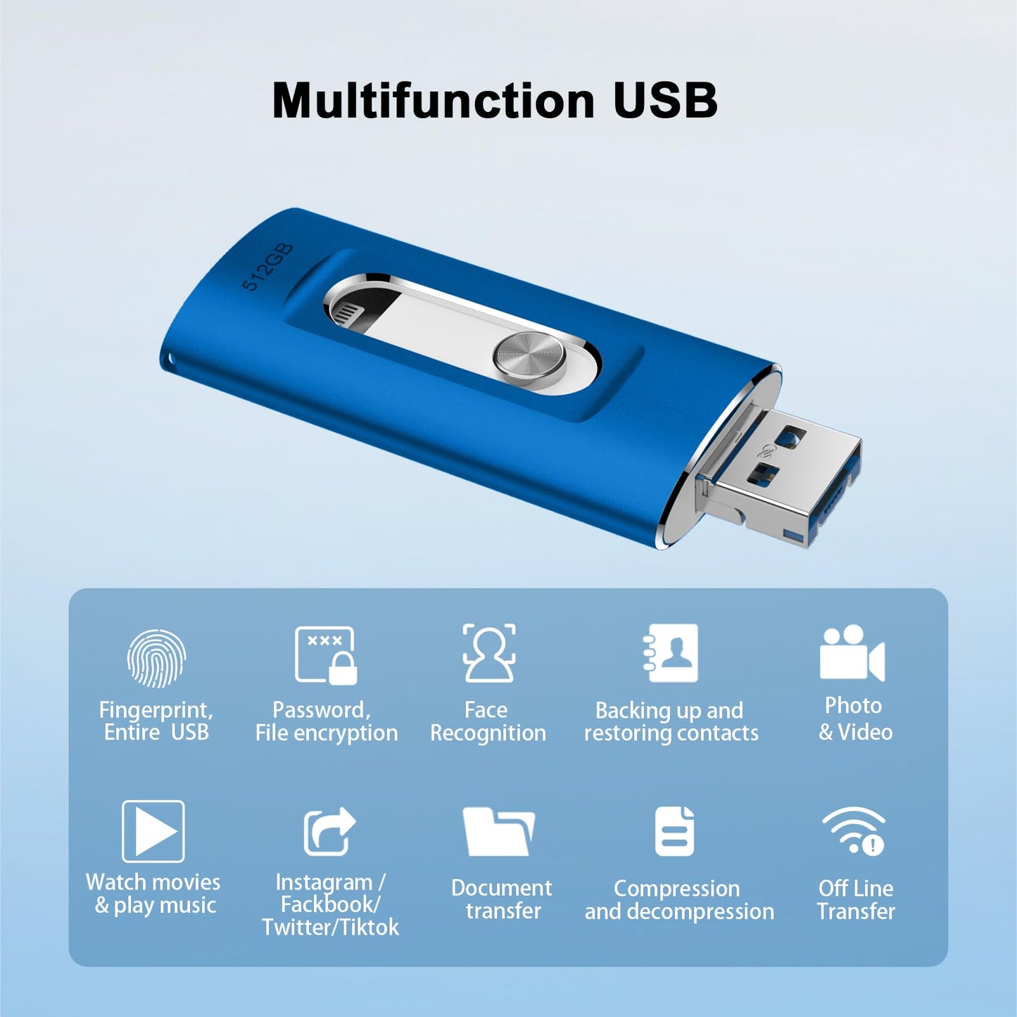 512GB Flash Drive, 3-in-1 USB Flash Drive Thumb Drive Photo Stick, USB Memory Stick for Photos Videos, Smart for iPhone, High Speed Jump Drive Compatible for iPhone/iPad/Android/PC