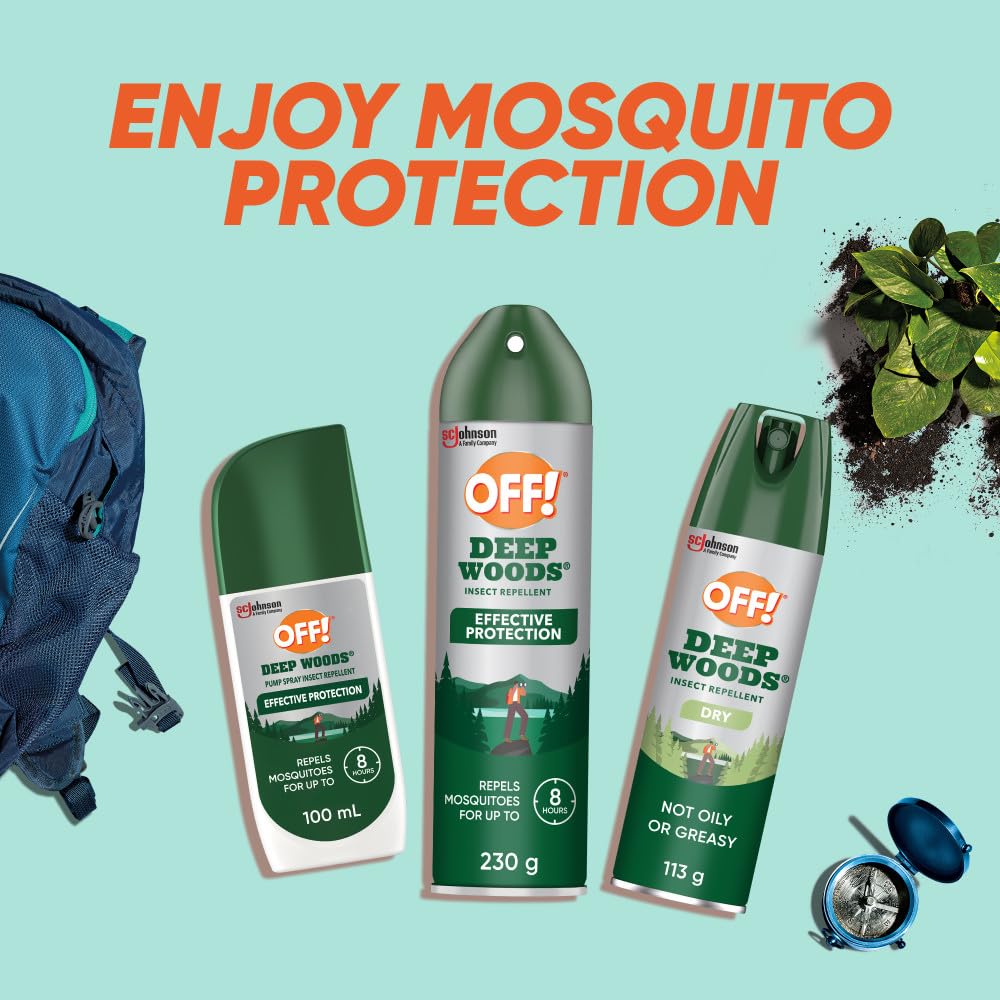 OFF! Deep Woods Insect & Mosquito Repellent Pump Spray, 25% DEET Bug Spray, Long-Lasting Protection Camping Hiking Hunting, Insect Repellent Non-Greasy, Travel Size, 100mL