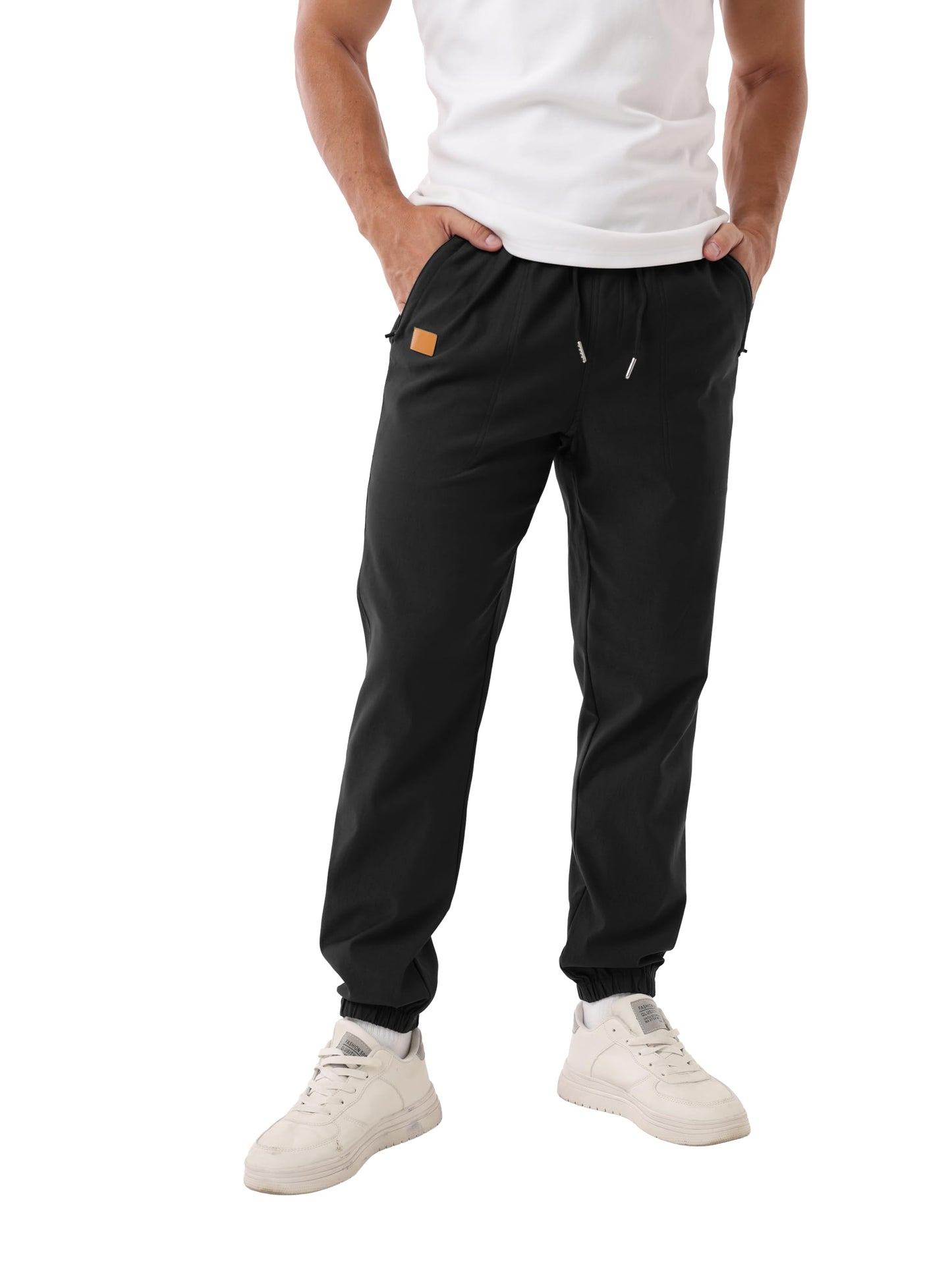 IWOLLENCE Mens Pants Casual Sweatpants for Men Joggers Elastic Waist Cotton Drawstring Chino Track Pant with Pockets Black XL