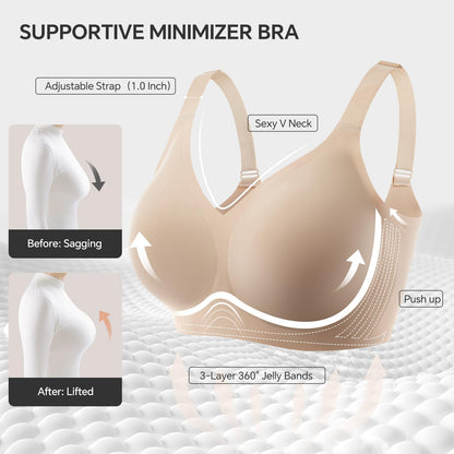 UIMERO 2026 Womens Wireless Bra Seamless Jelly Bras Full Coverage Push Up Supportive Comfortable No Underwire T-Shirt Bras Nude