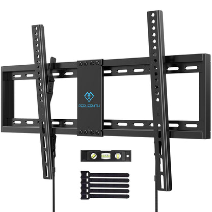 PERLESMITH Tilting TV Wall Mount for 37-82 Inch Flat Curved TVs, Low Profile Tilt TV Mount up to 132 lbs, Wall Mount Bracket Fits 16”/18”/24” Wood Studs, Max VESA 600x400mm, PSLTK1