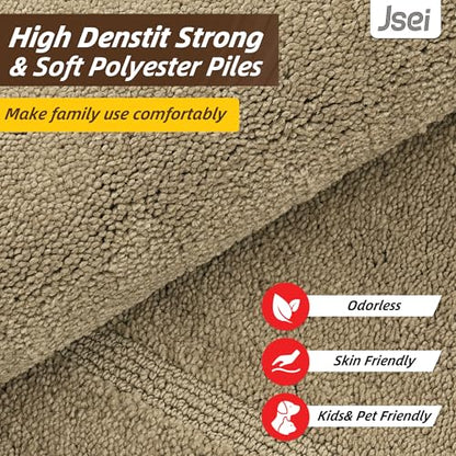 JSEI Non-Slip Bathroom Rugs, 2PCS Non-Slip, 20"x32"+20"x48", Beige