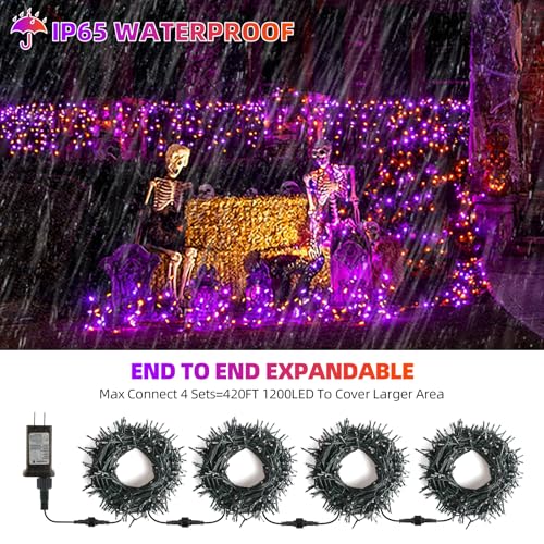 Tcamp 105FT 300 LED Orange Purple Halloween Lights Remote Timer Memory