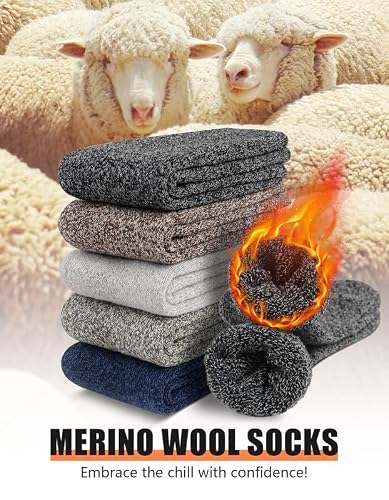 YADIFEN 5 Pairs Merino Wool Socks for Men Winter Cold Weather Extra Warm
