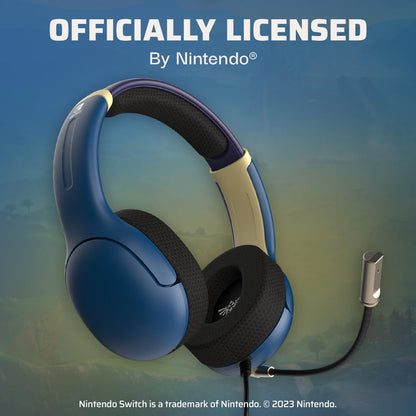 PDP Gaming AIRLITE Stereo Headset with Mic for Nintendo Switch/Switch Lite/OLED - Noise Cancelling Microphone, Lightweight, Soft Comfort On Ear Headphones, 3.5mm Jack -Hyrule Blue