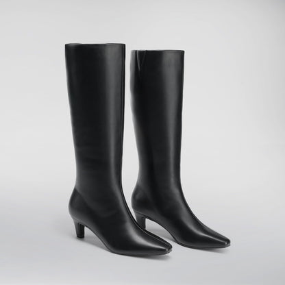 DREAM PAIRS Women Knee High Kitten Heel Boots,Black,8
