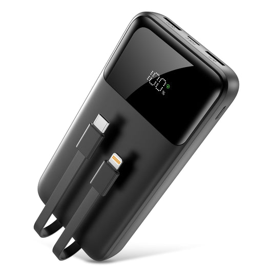 Power Bank Portable Charger 40000mAh, 22.5W Fast Charging, Built-in USB-C & Lightning Cables, Charge 5 Devices Simultaneously LCD Display for iPhone and Android Phones and Most Electronic Devices